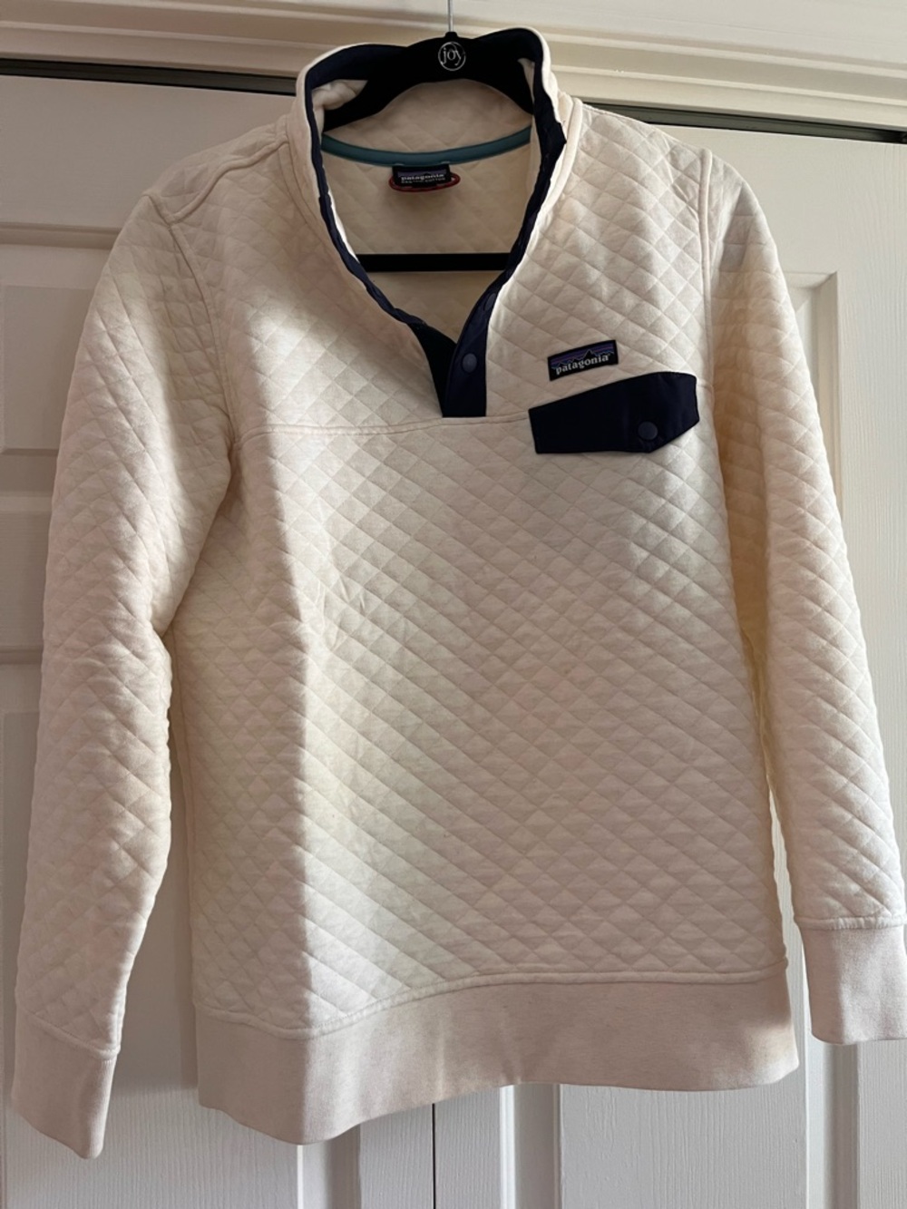 Patagonia Quilted Snap-Placket Pullover Sweater in Cream